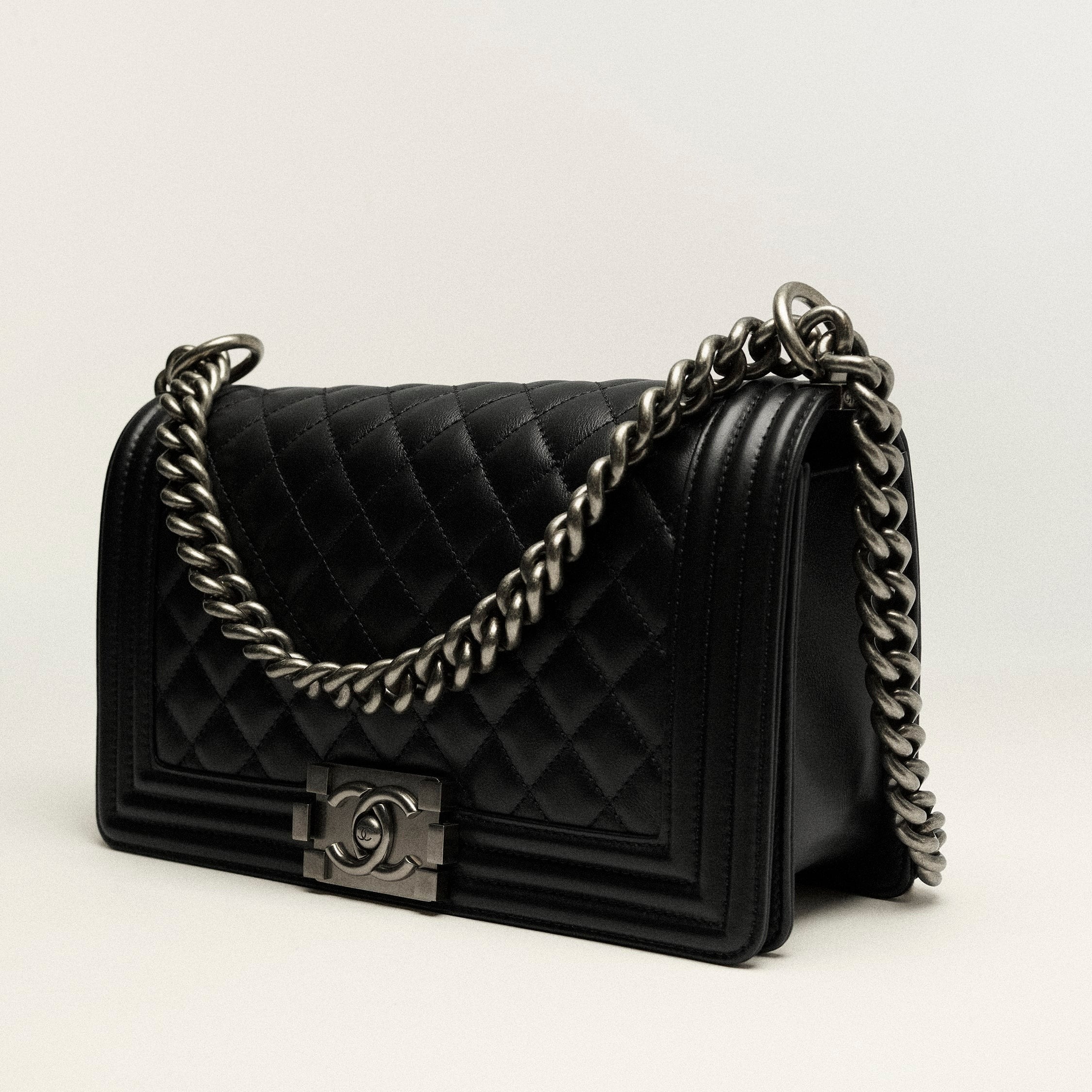 CHANEL  Calfskin  ruthenium Finish metal black