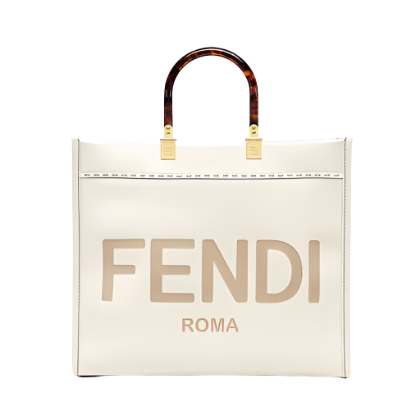 Fendi Women Sunshine Medium Leather Shopper-White