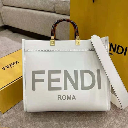 Fendi Women Sunshine Medium Leather Shopper-White