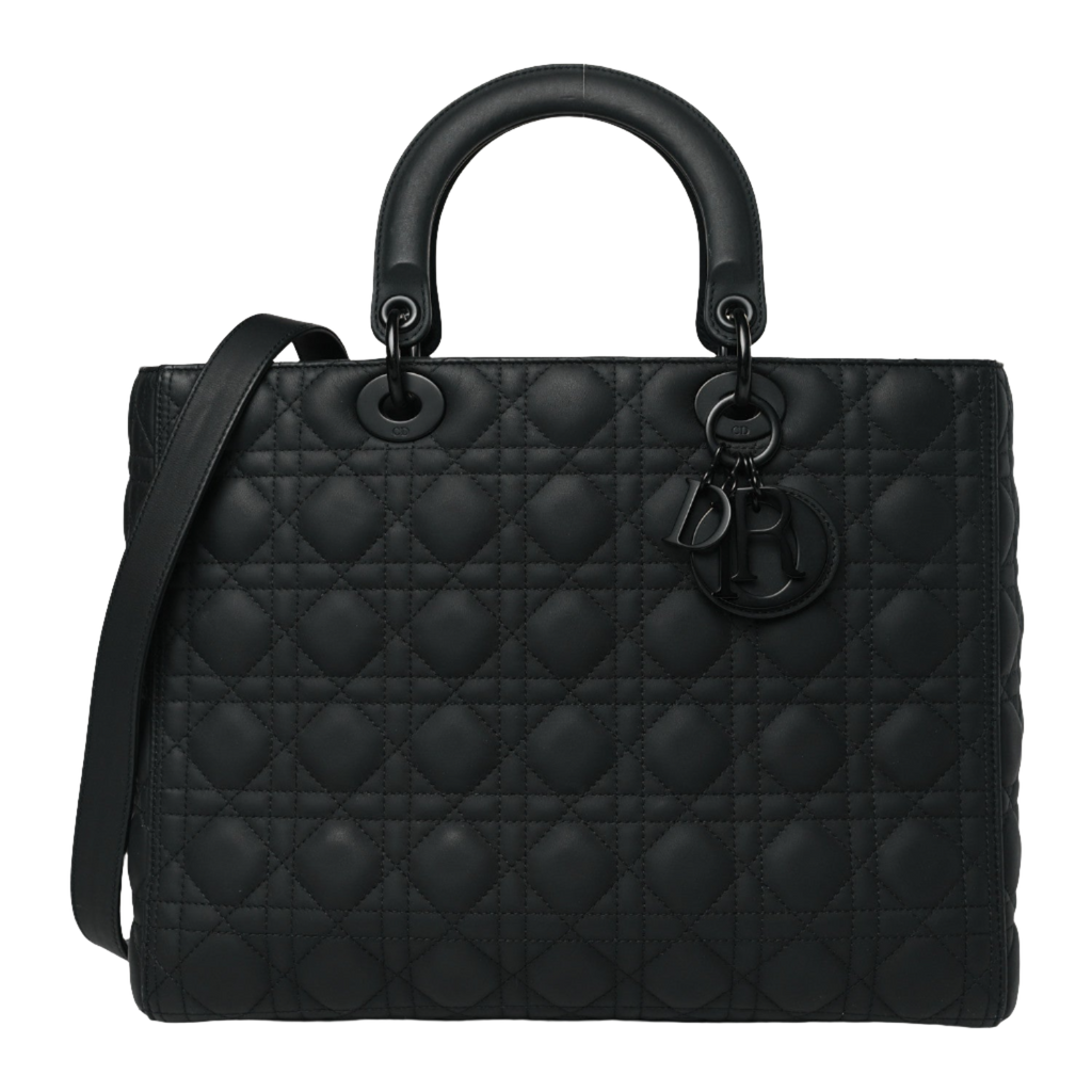 CHRISTIAN DIOR Ultra Matte Calfskin Cannage Large Lady Dior Black