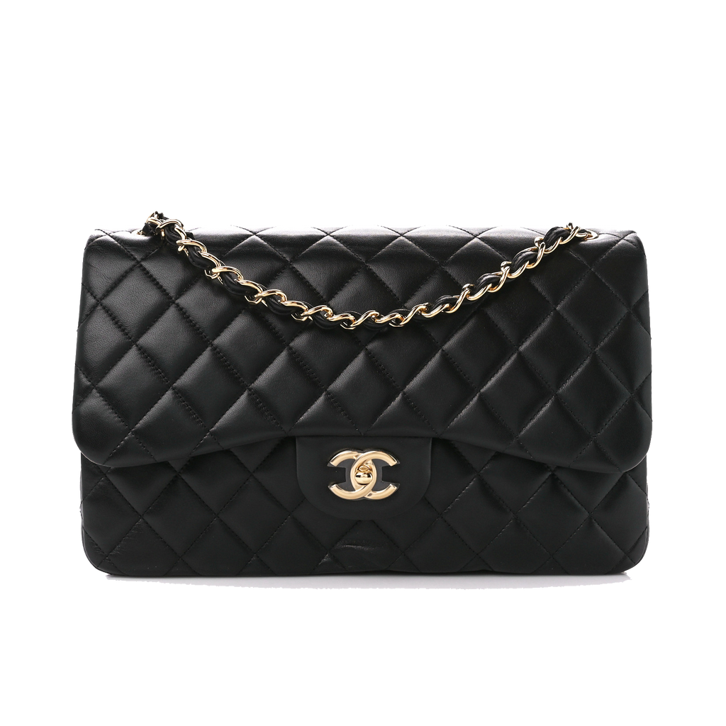 CHANEL LAMBSKIN QUILTED JUMBO DOUBLE FLAP BLACK