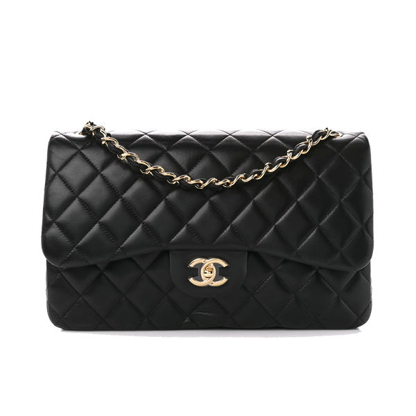 CHANEL LAMBSKIN QUILTED JUMBO DOUBLE FLAP BLACK