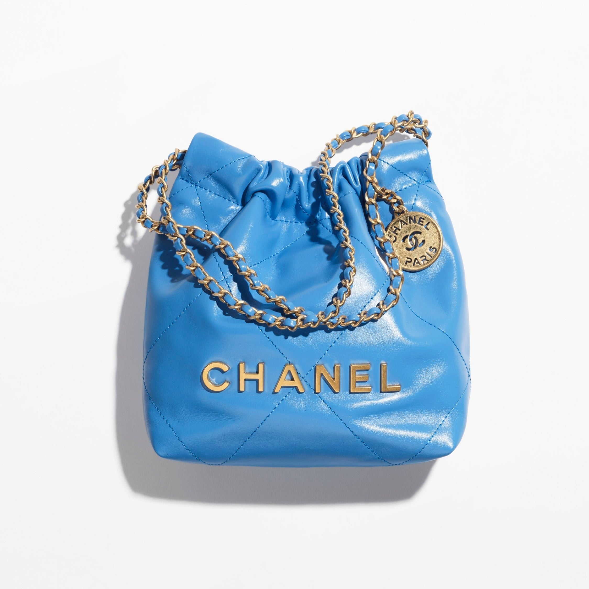 CHANEL  mini handbag  Shiny calfskin  gold tone metal blue