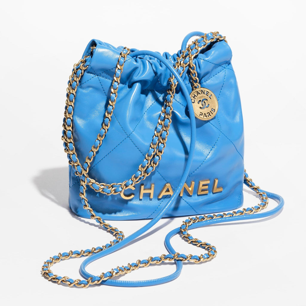 CHANEL  mini handbag  Shiny calfskin  gold tone metal blue