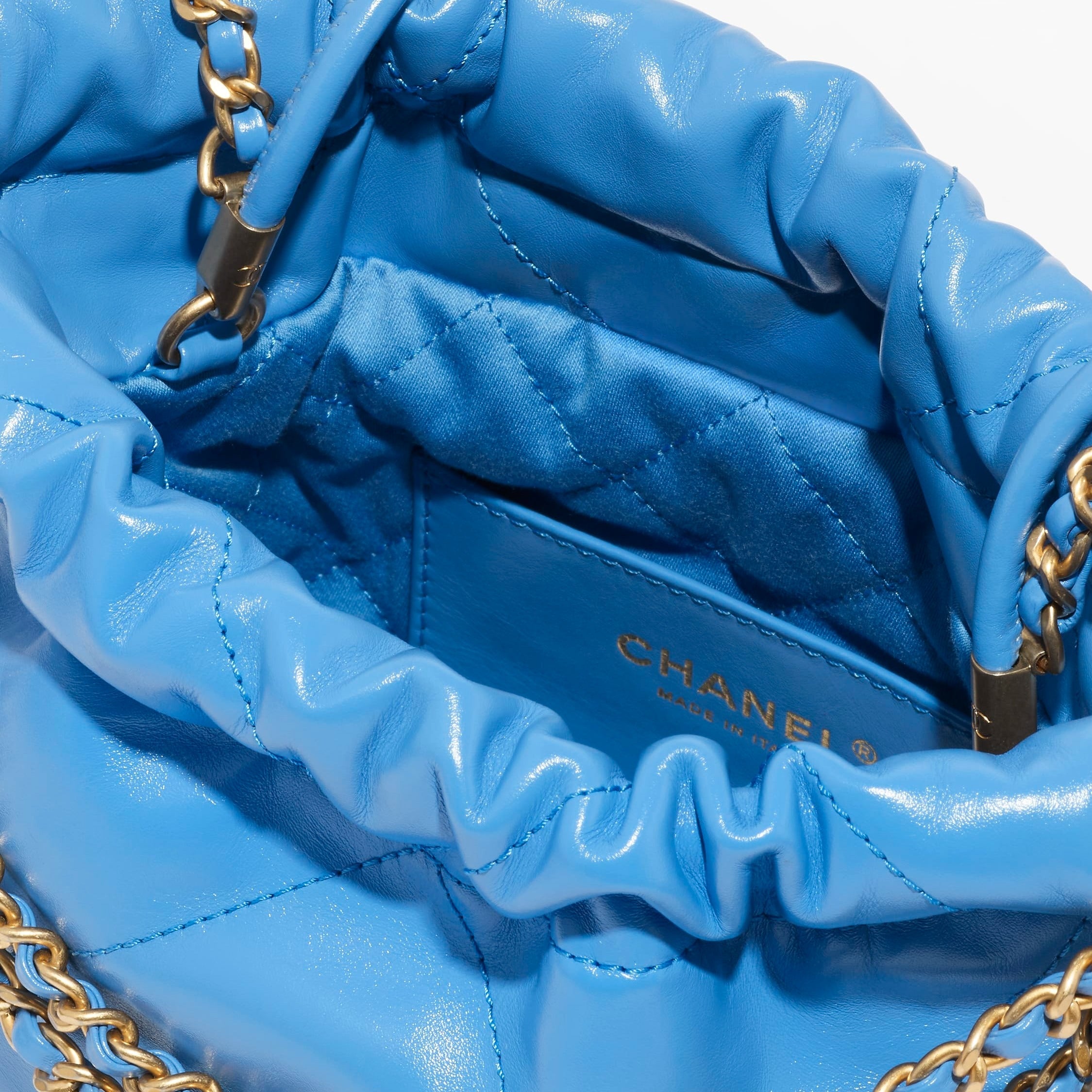 CHANEL  mini handbag  Shiny calfskin  gold tone metal blue