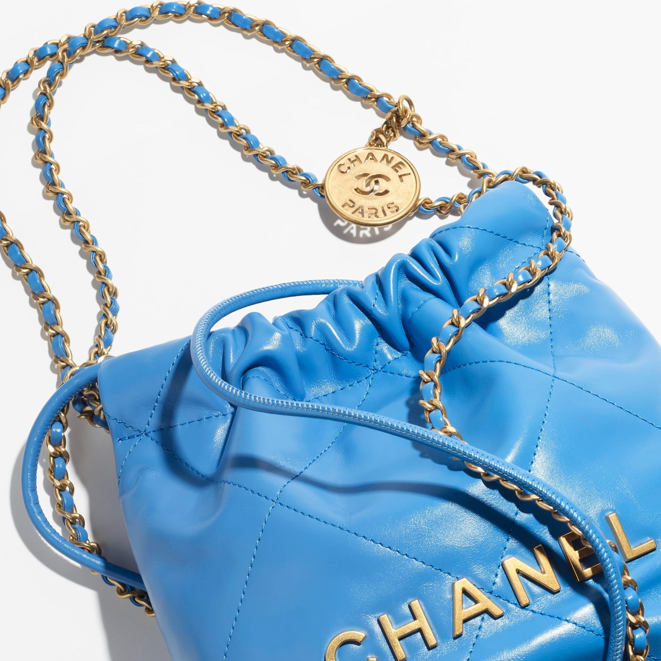 CHANEL  mini handbag  Shiny calfskin  gold tone metal blue