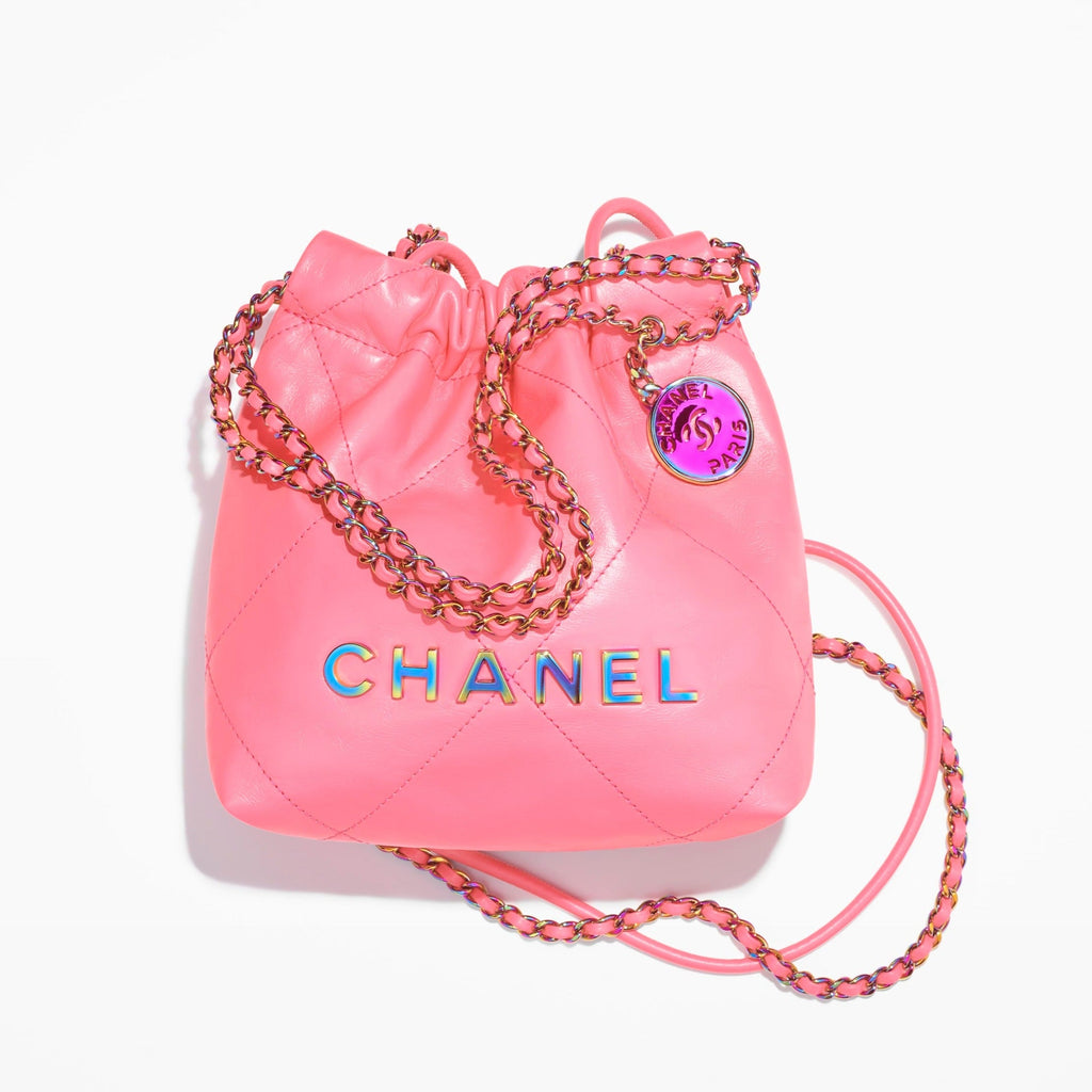 CHANEL  mini handbag  Shiny calfskin  gold tone metal coral pink