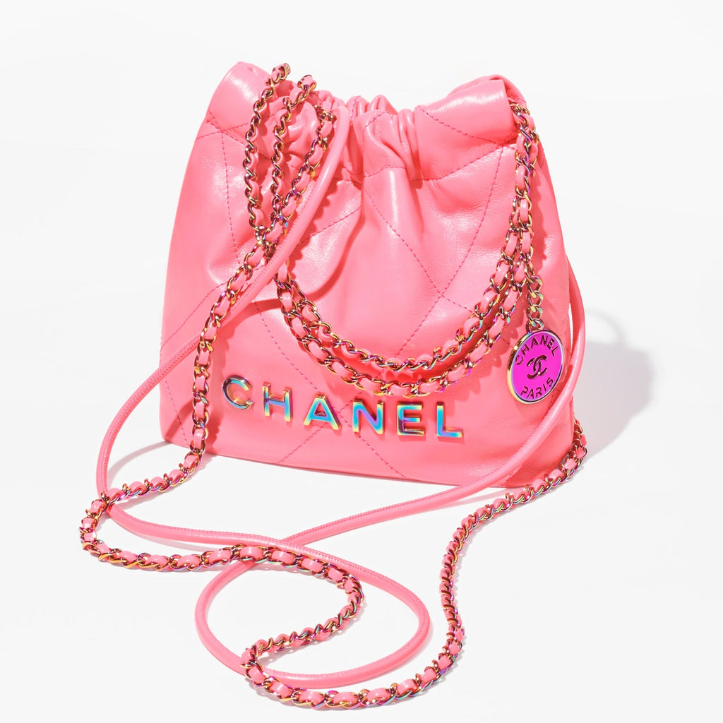 CHANEL  mini handbag  Shiny calfskin  gold tone metal coral pink