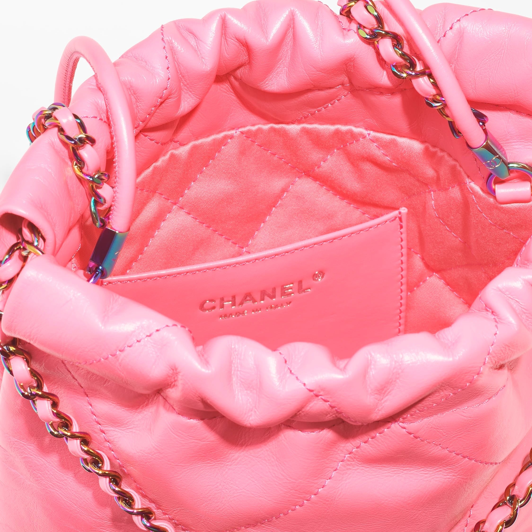 CHANEL  mini handbag  Shiny calfskin  gold tone metal coral pink