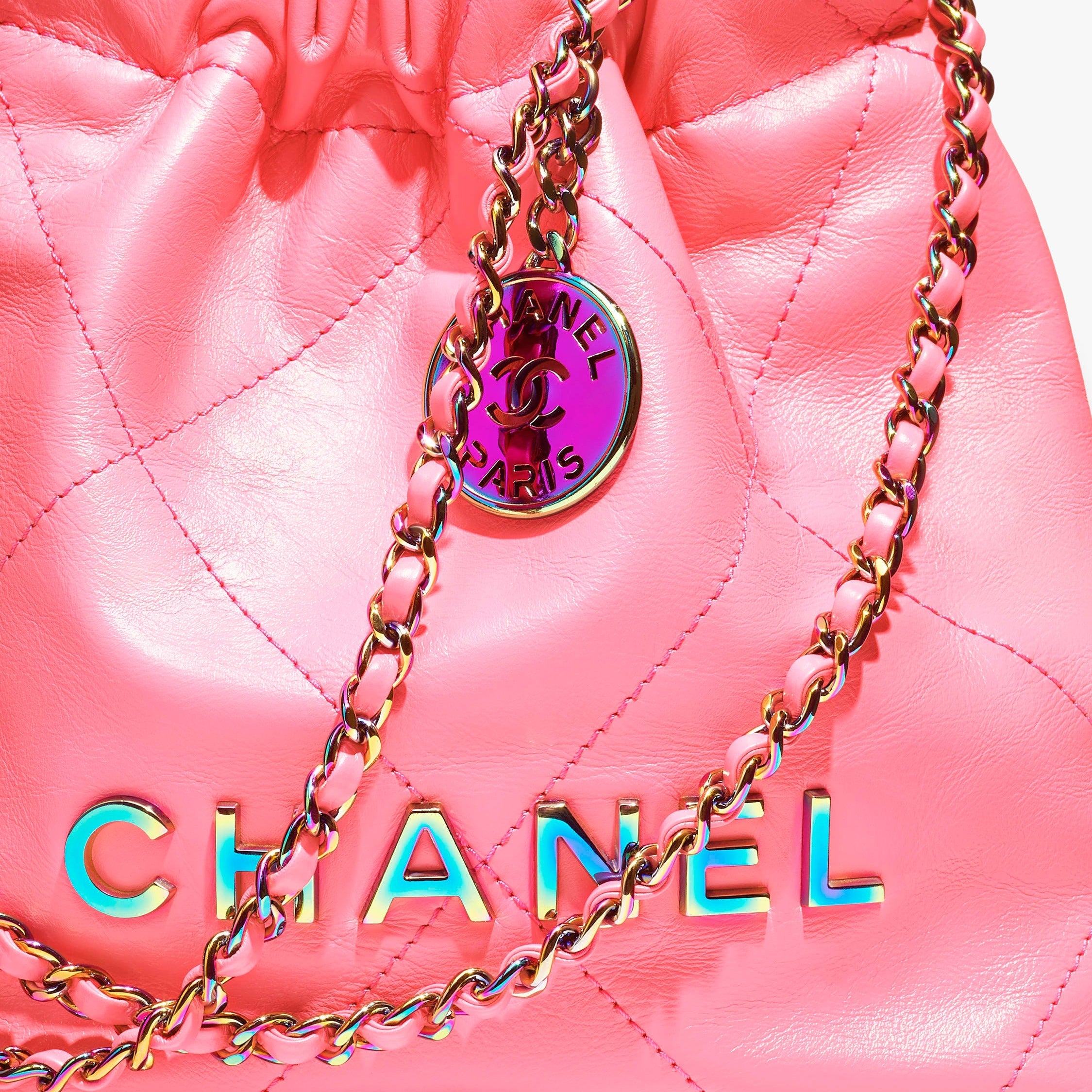 CHANEL  mini handbag  Shiny calfskin  gold tone metal coral pink