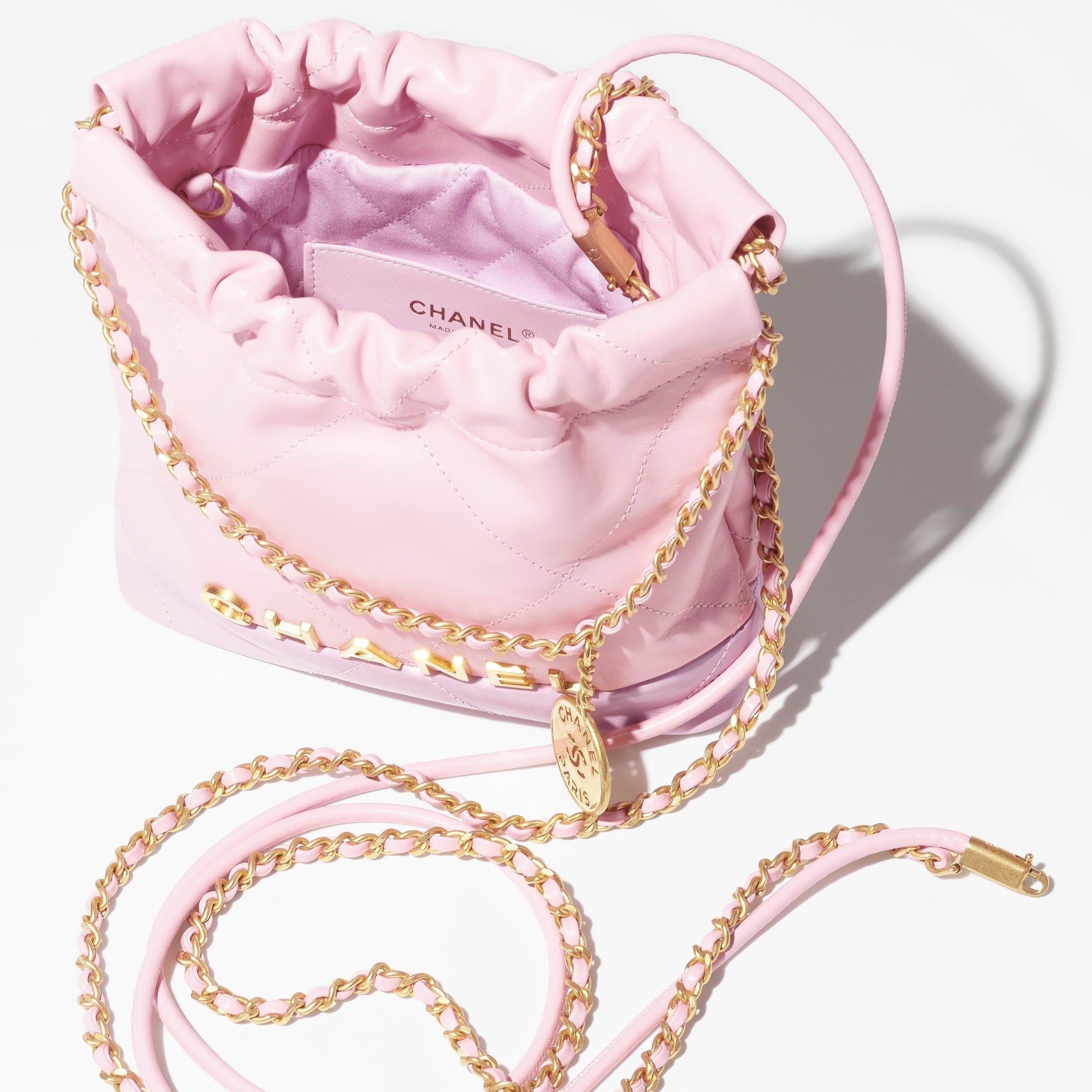 CHANEL  mini handbag  Shiny calfskin  gold tone metal coral light purpple