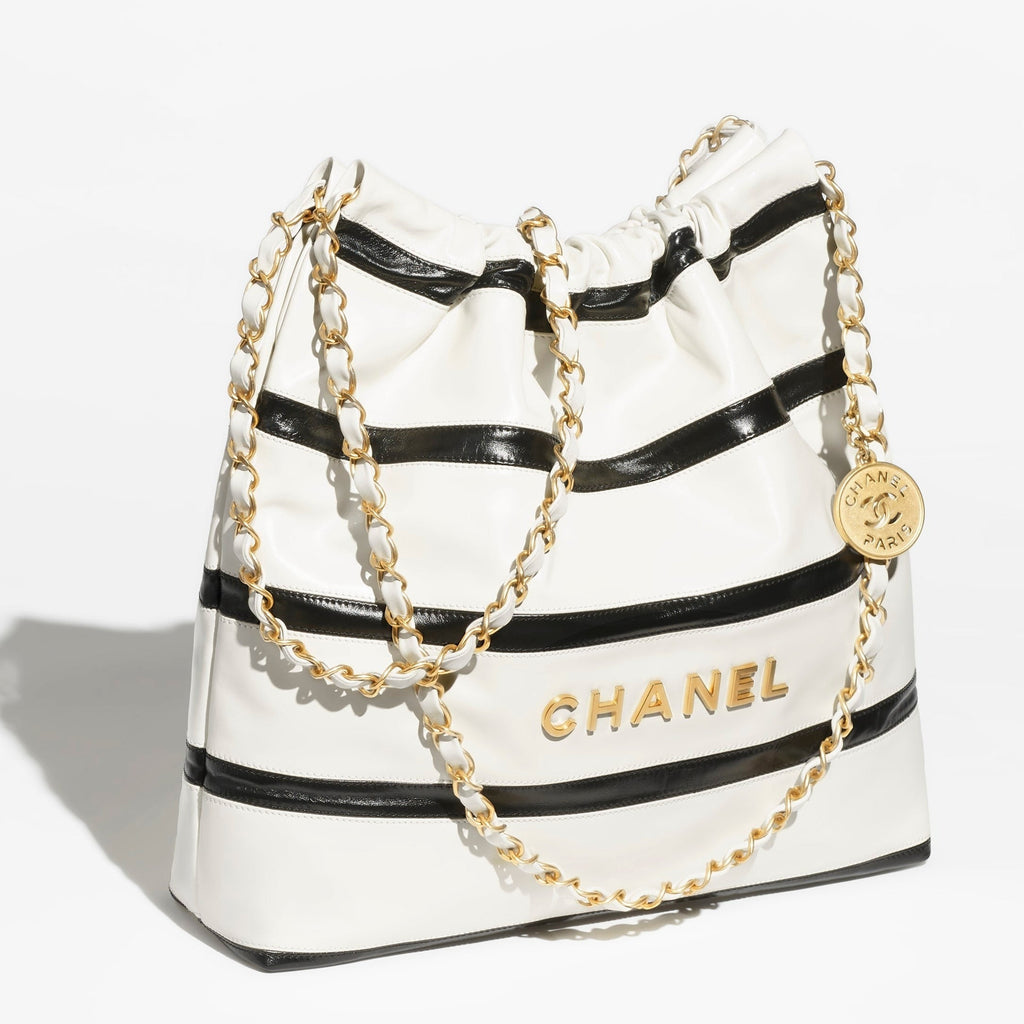 CHANEL  mini handbag  Shiny calfskin  gold tone metal coral light Black white