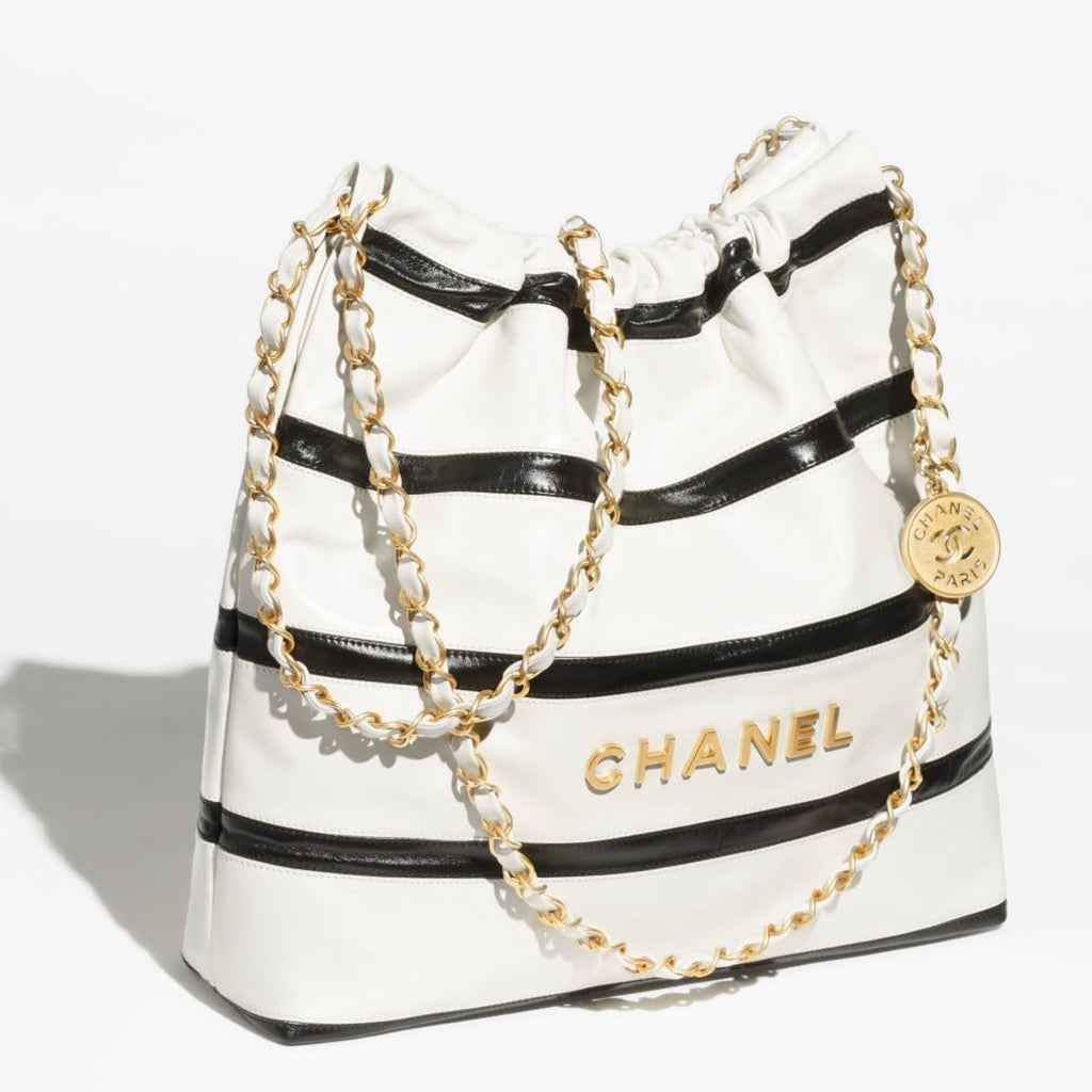 CHANEL  mini handbag  Shiny calfskin  gold tone metal coral light Black white