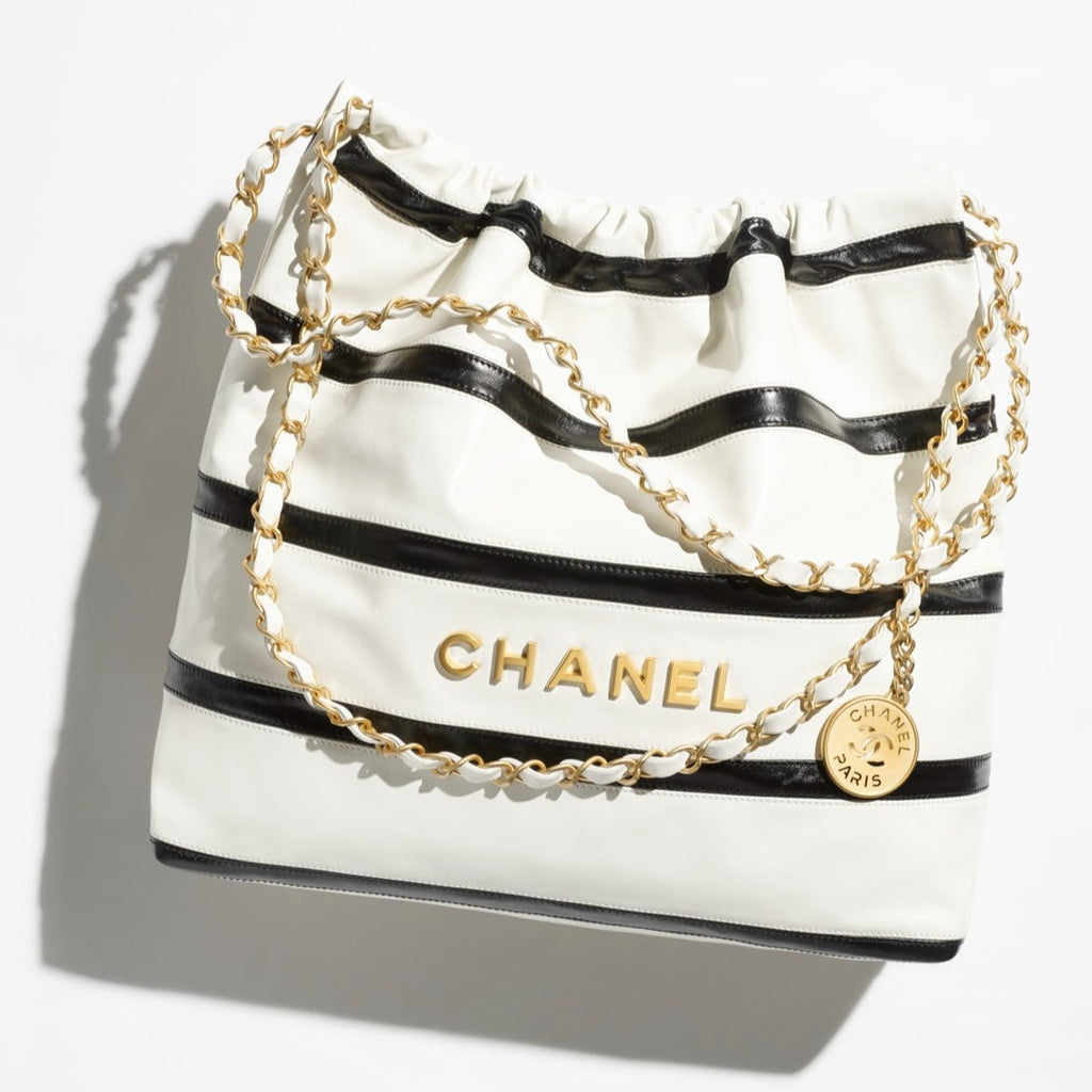 CHANEL  mini handbag  Shiny calfskin  gold tone metal coral light Black white