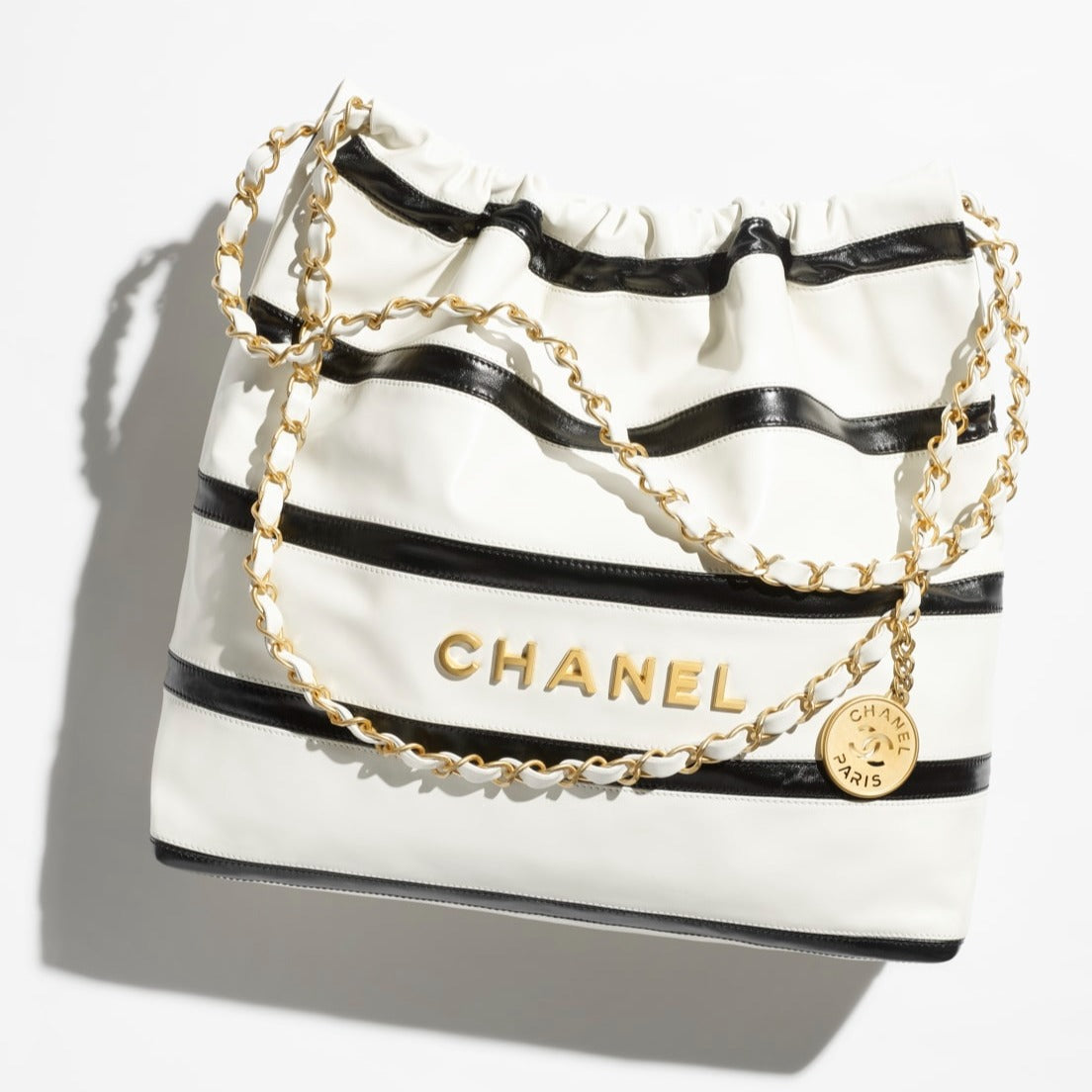 CHANEL  mini handbag  Shiny calfskin  gold tone metal coral light Black white