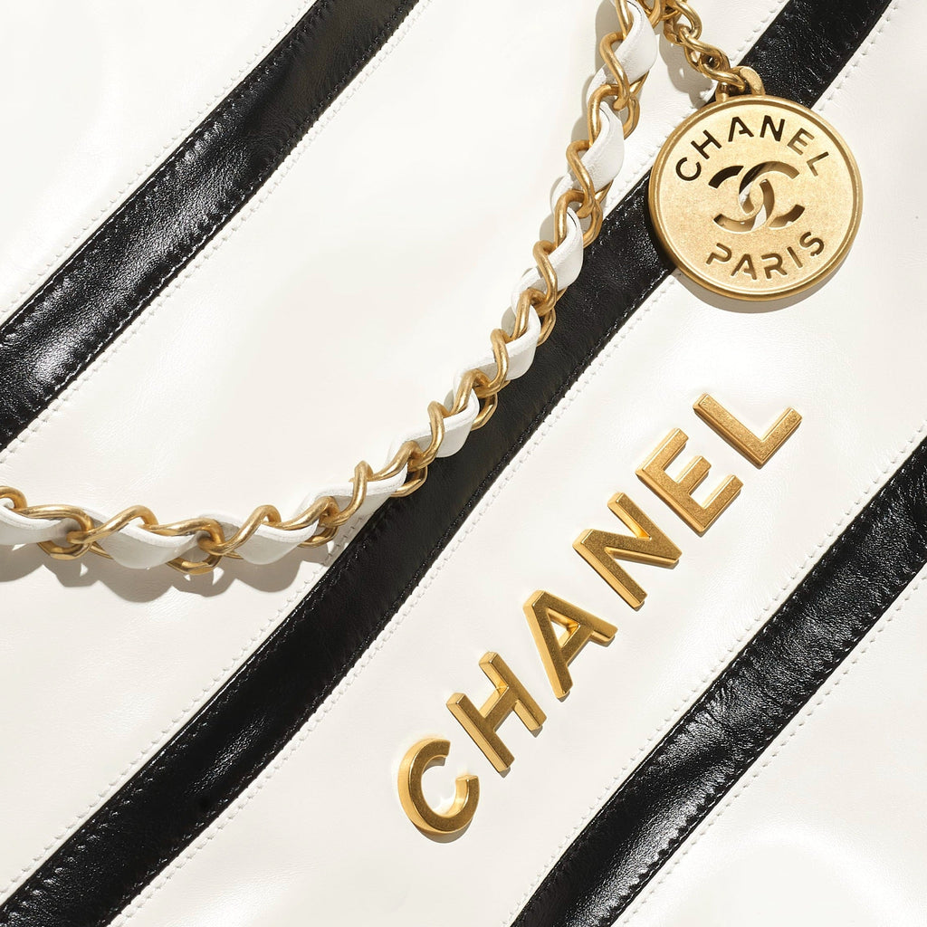 CHANEL  mini handbag  Shiny calfskin  gold tone metal coral light Black white