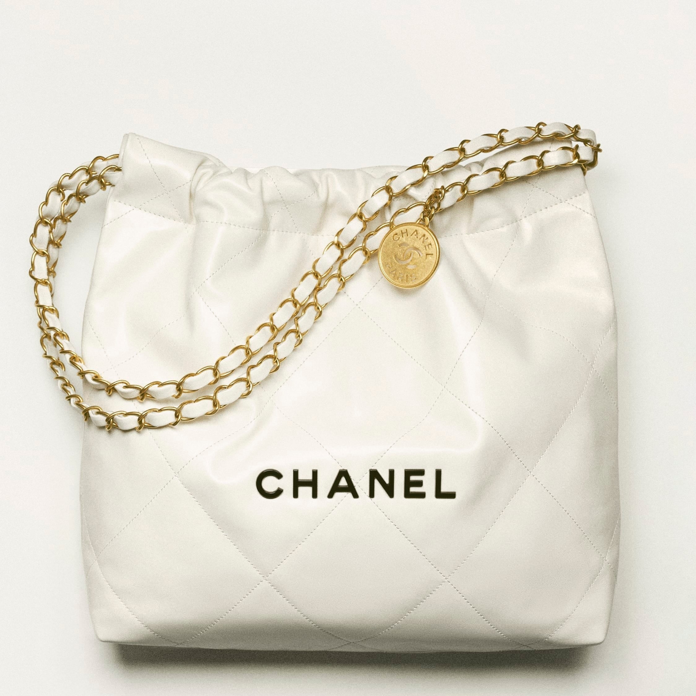 CHANEL  mini handbag  Shiny calfskin  gold tone metal coral light White