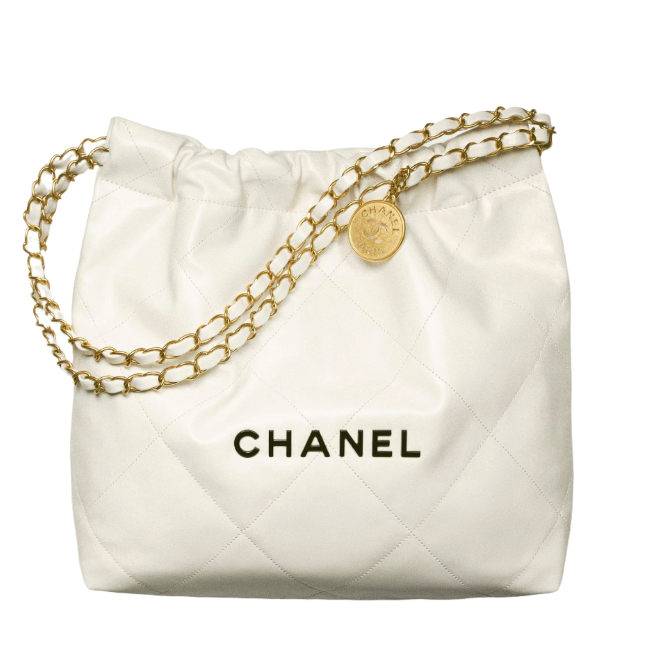CHANEL  mini handbag  Shiny calfskin  gold tone metal coral light White