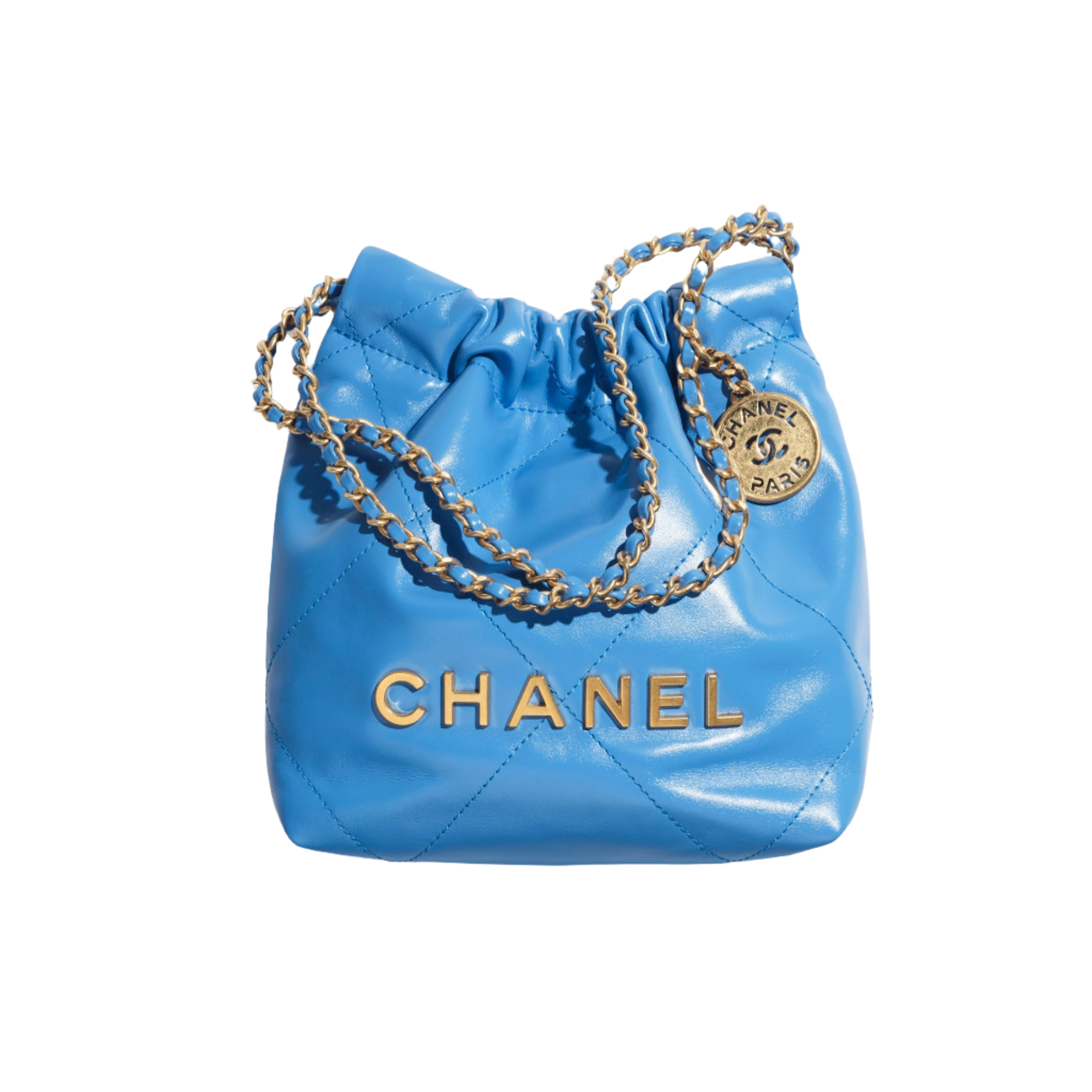CHANEL  mini handbag  Shiny calfskin  gold tone metal blue