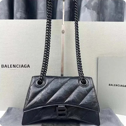 Balenciaga Women Crush Small Chain Bag Quilted Black Crushed Calfskin Black Matte Hardware
