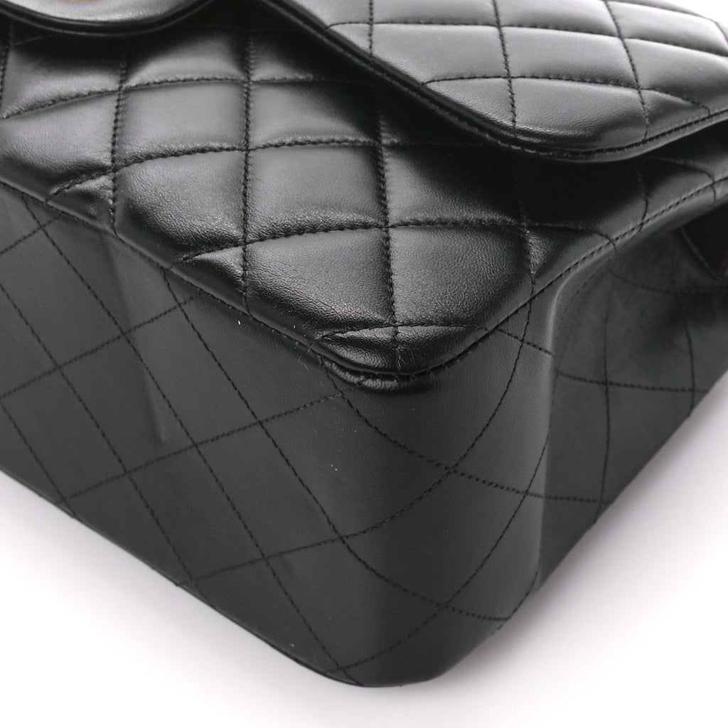CHANEL LAMBSKIN QUILTED JUMBO DOUBLE FLAP BLACK