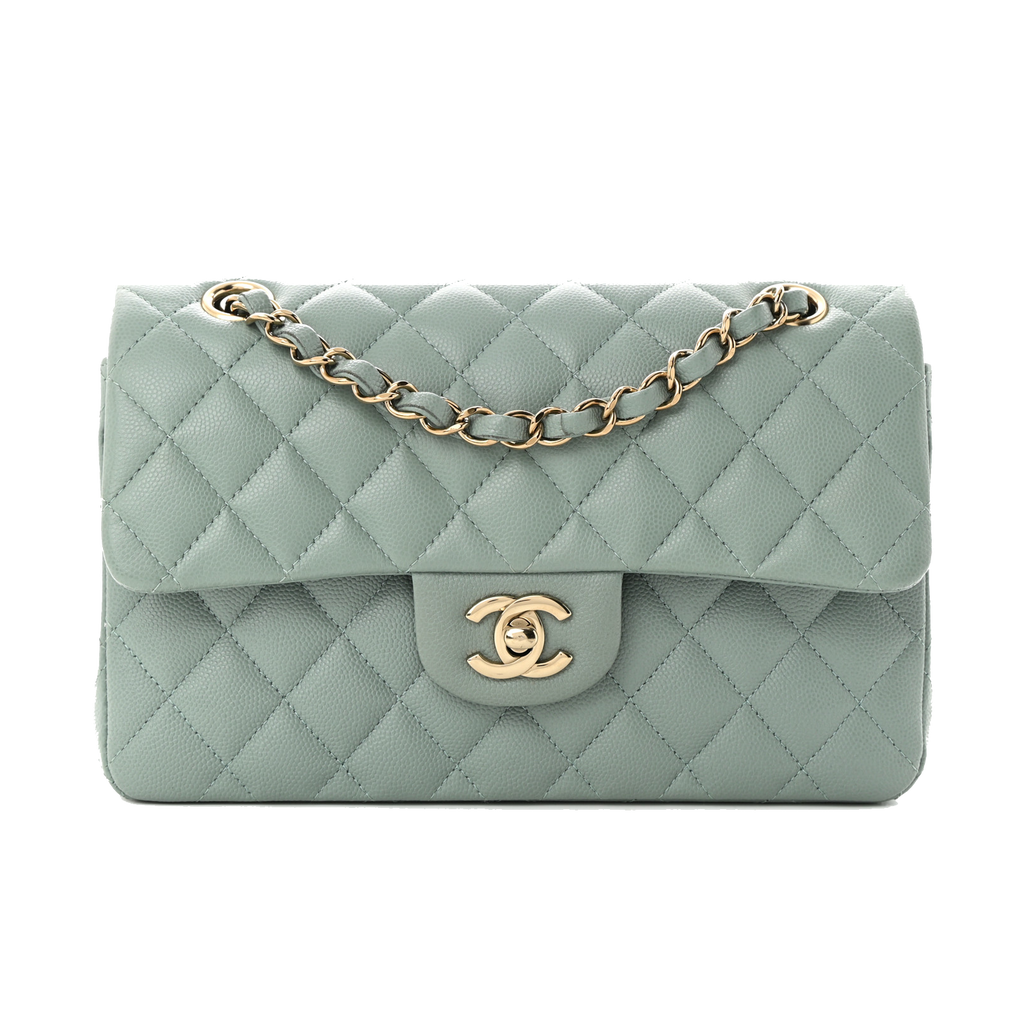 CHANEL CAVIAR QUILTED SMALL DOUBLE FLAP LIGHT BLUE