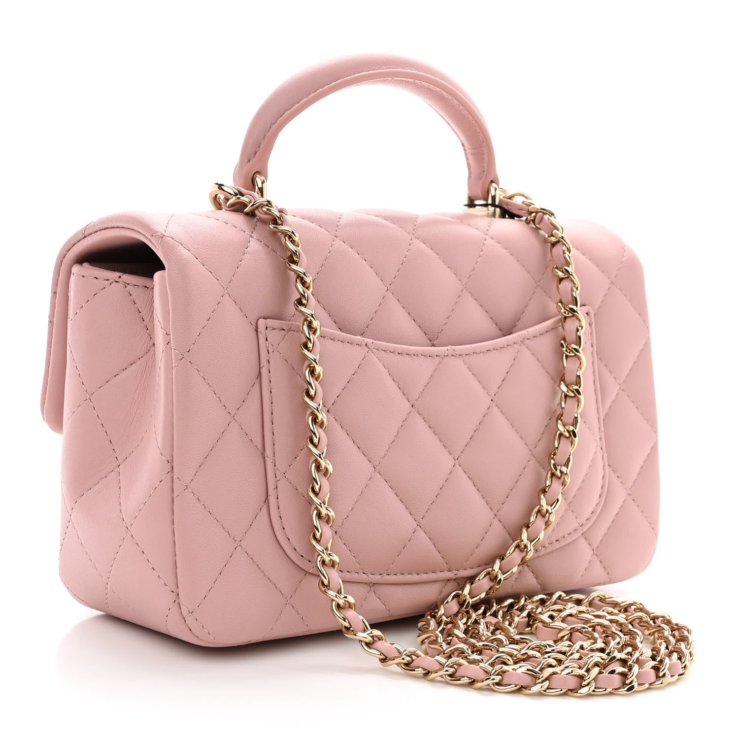 CHANEL LAMBSKIN QUILTED MINI TOP HANDLE RECTANGULAR FLAP LIGHT PINK
