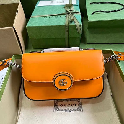 Gucci Women Petite GG Mini Shoulder Bag Orange Leather Double G