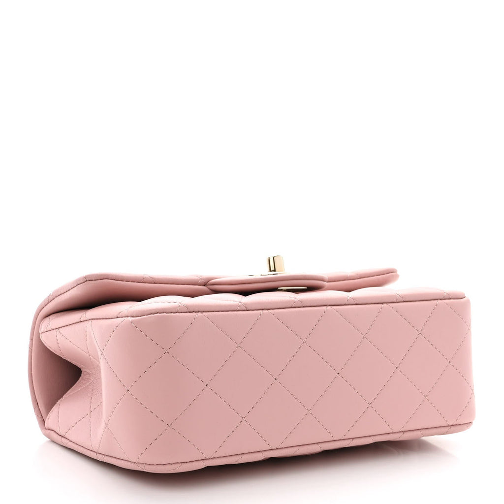 CHANEL LAMBSKIN QUILTED MINI TOP HANDLE RECTANGULAR FLAP LIGHT PINK