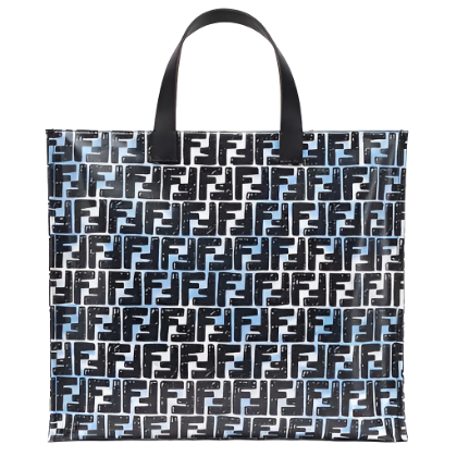 Fendi Women Shopper Bag Blue Glazed Fabric Canvas FF Bag