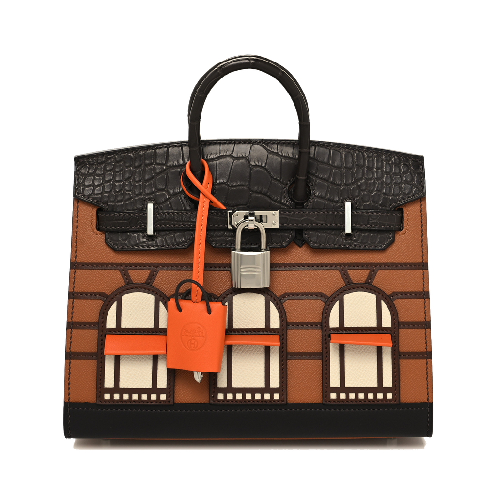 HERMES MADAME CALFSKIN MATTE ALLIGATOR EPSOM FAUBOURG DAY BIRKIN SELLIER 20 GOLD EBENE ORANGE