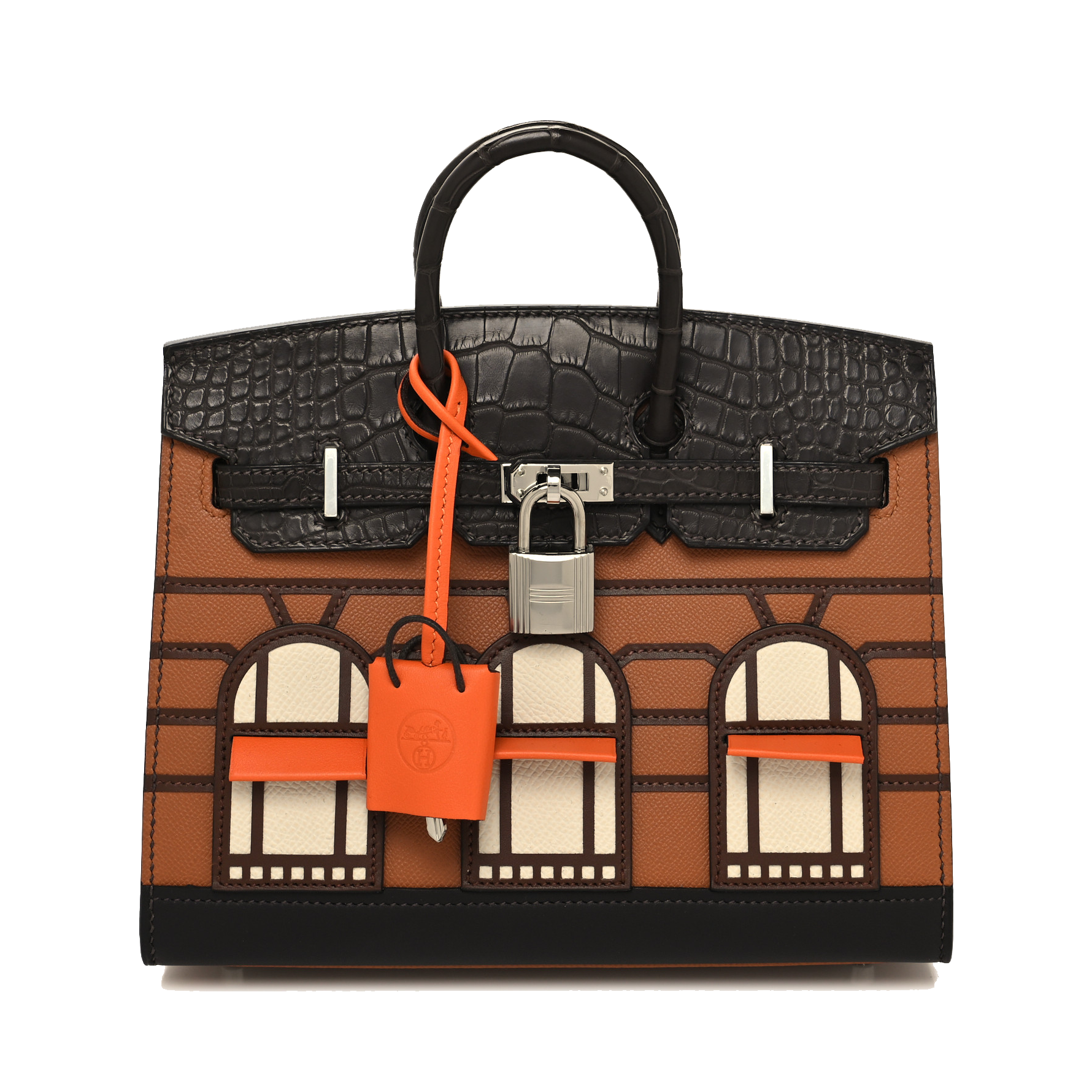 HERMES MADAME CALFSKIN MATTE ALLIGATOR EPSOM FAUBOURG DAY BIRKIN SELLIER 20 GOLD EBENE ORANGE