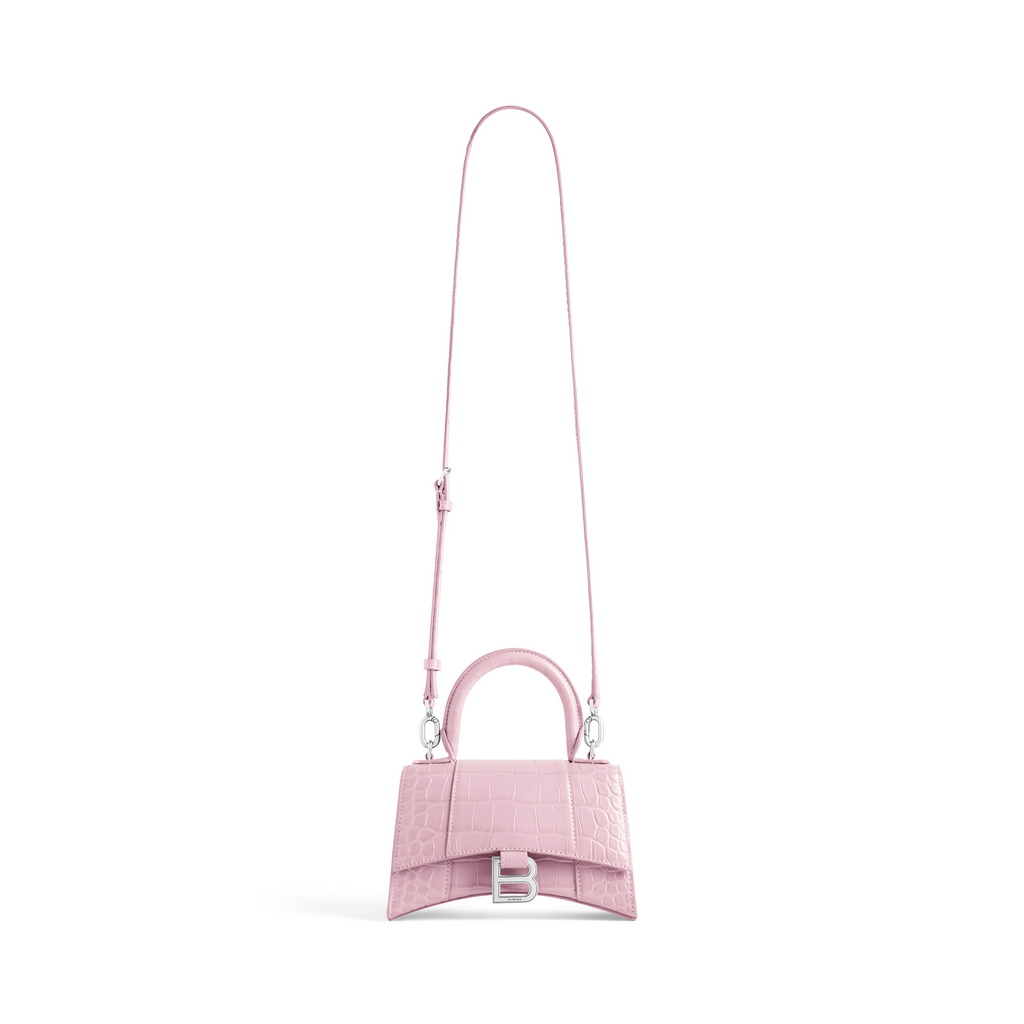 Hourglass Xs Handbag Crocodile Embossed in Pink  Balenciaga