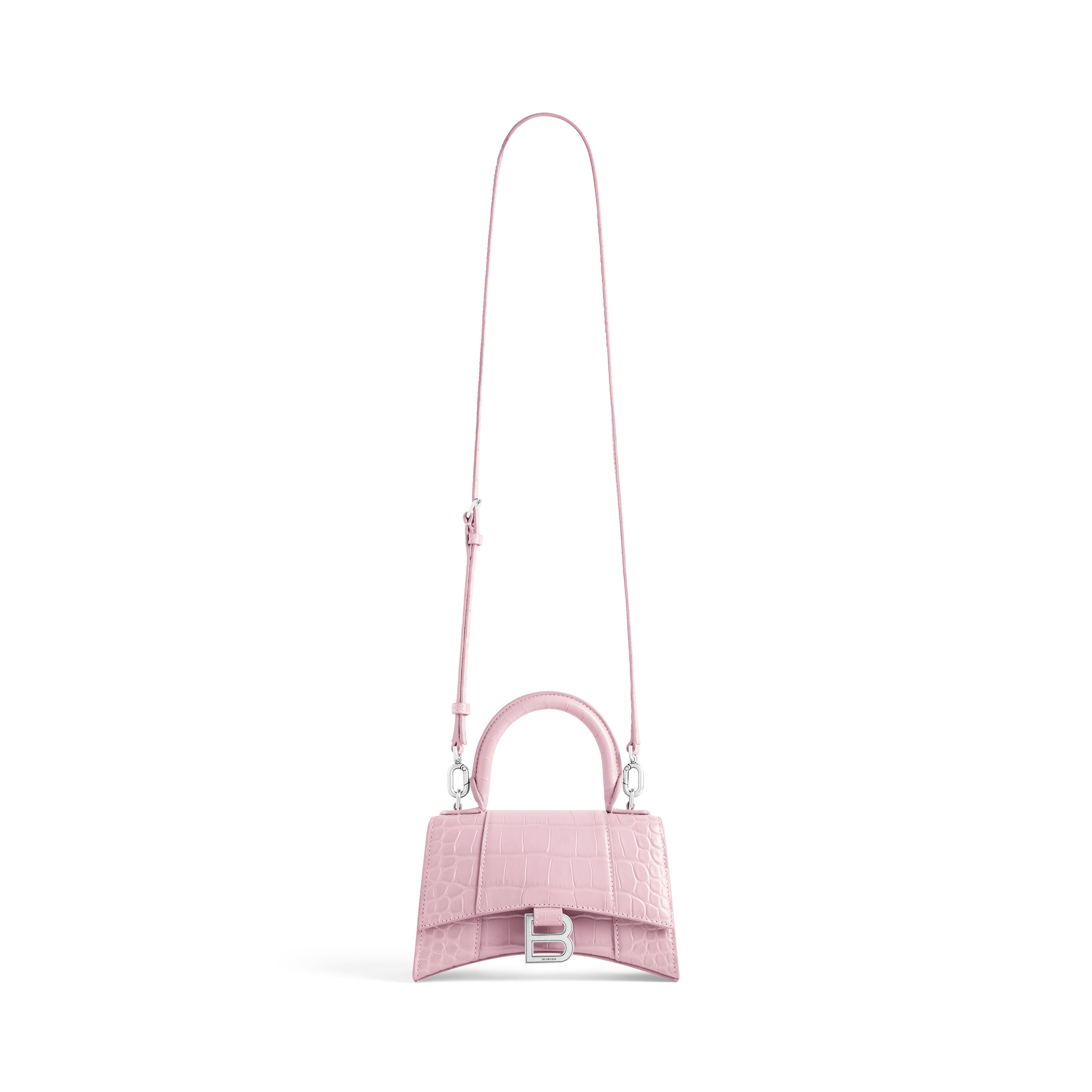 Hourglass Xs Handbag Crocodile Embossed in Pink  Balenciaga
