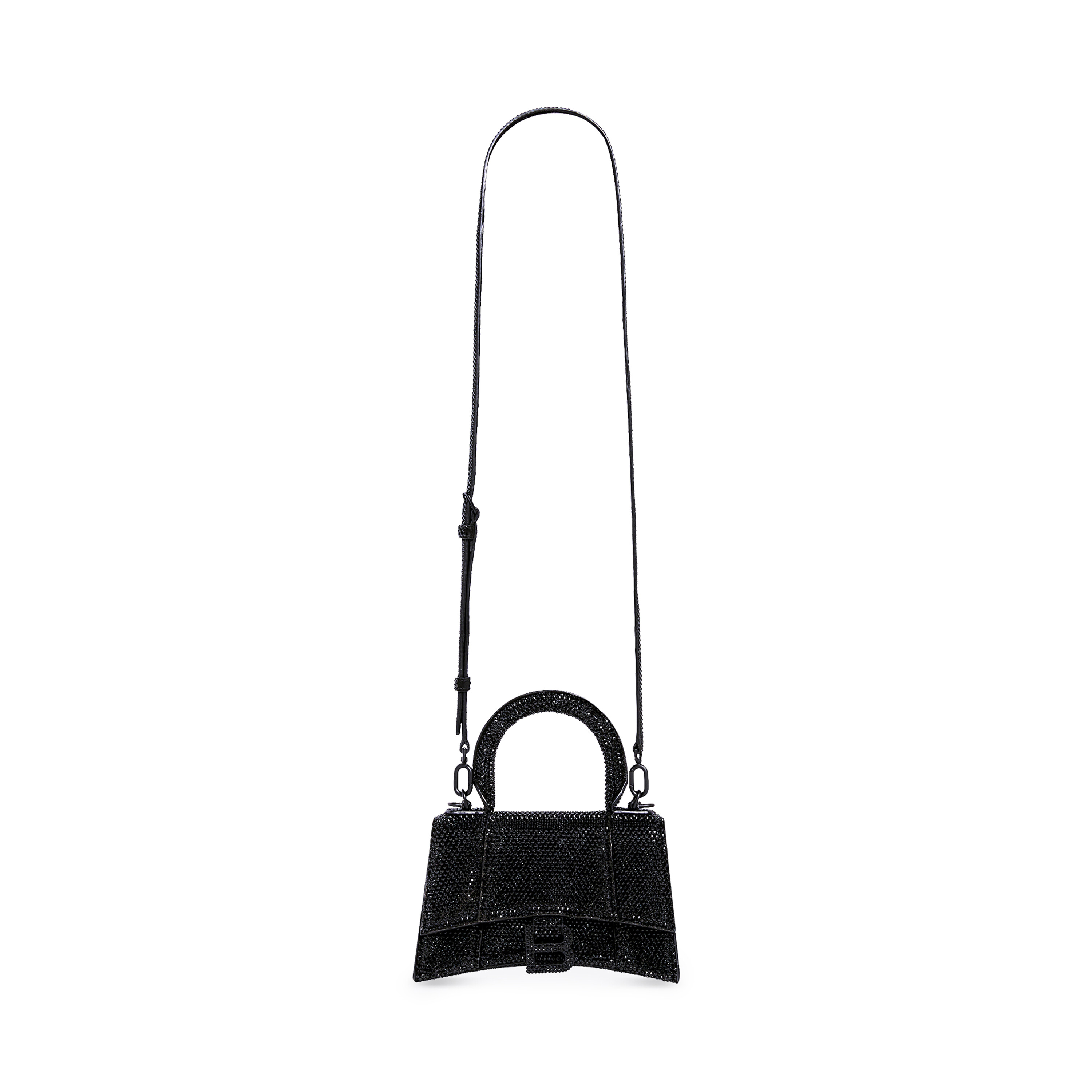 Hourglass Xs Handbag With Rhinestones in Black Balenciaga