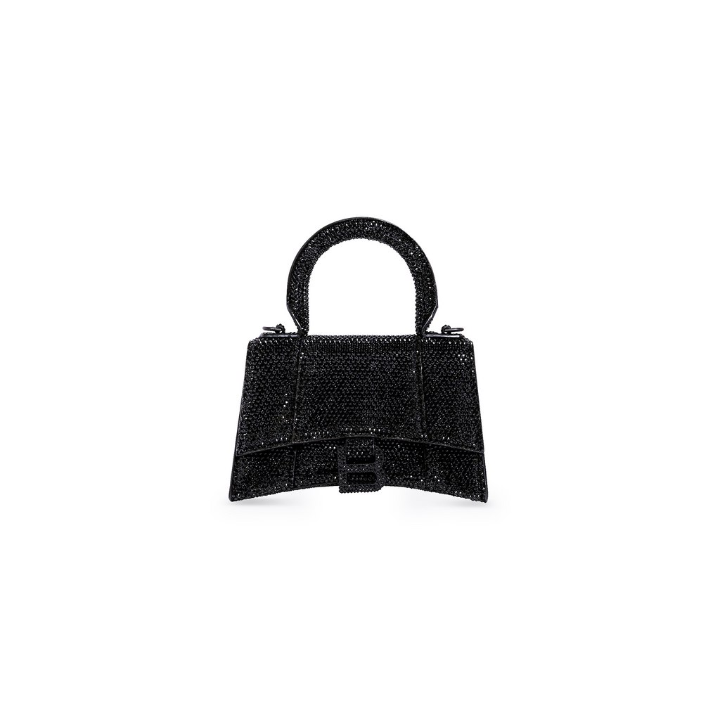 Hourglass Xs Handbag With Rhinestones in Black Balenciaga