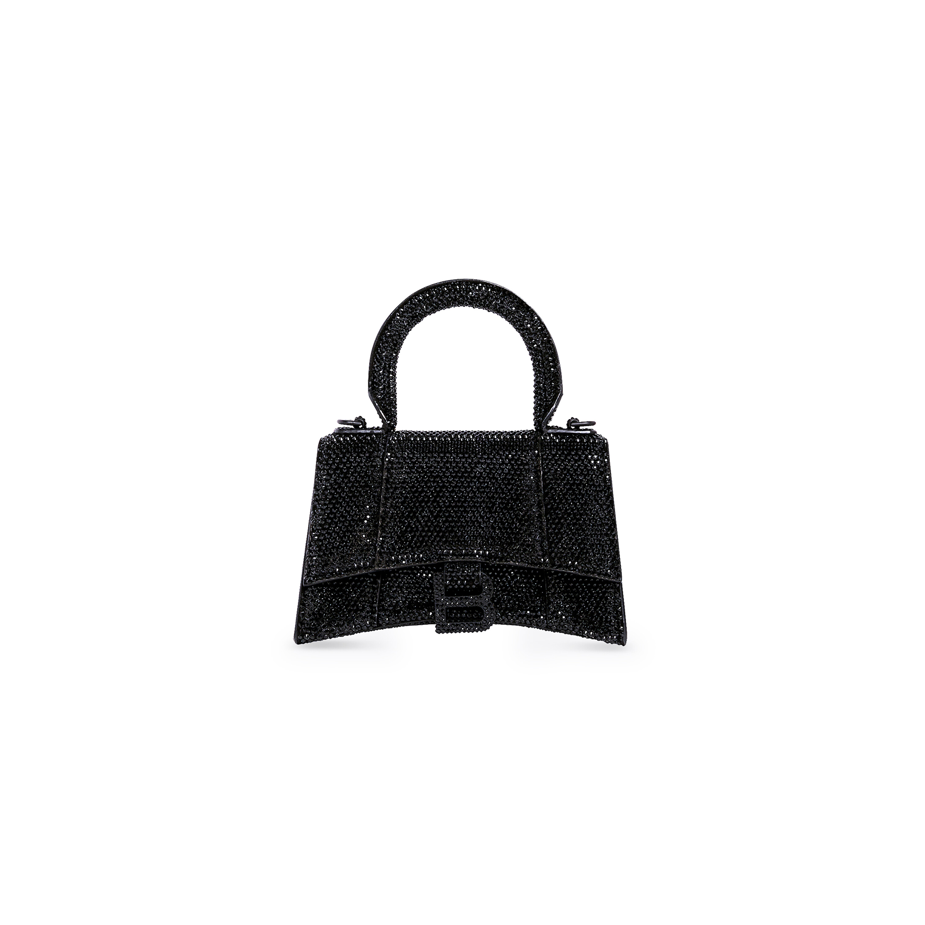 Hourglass Xs Handbag With Rhinestones in Black Balenciaga