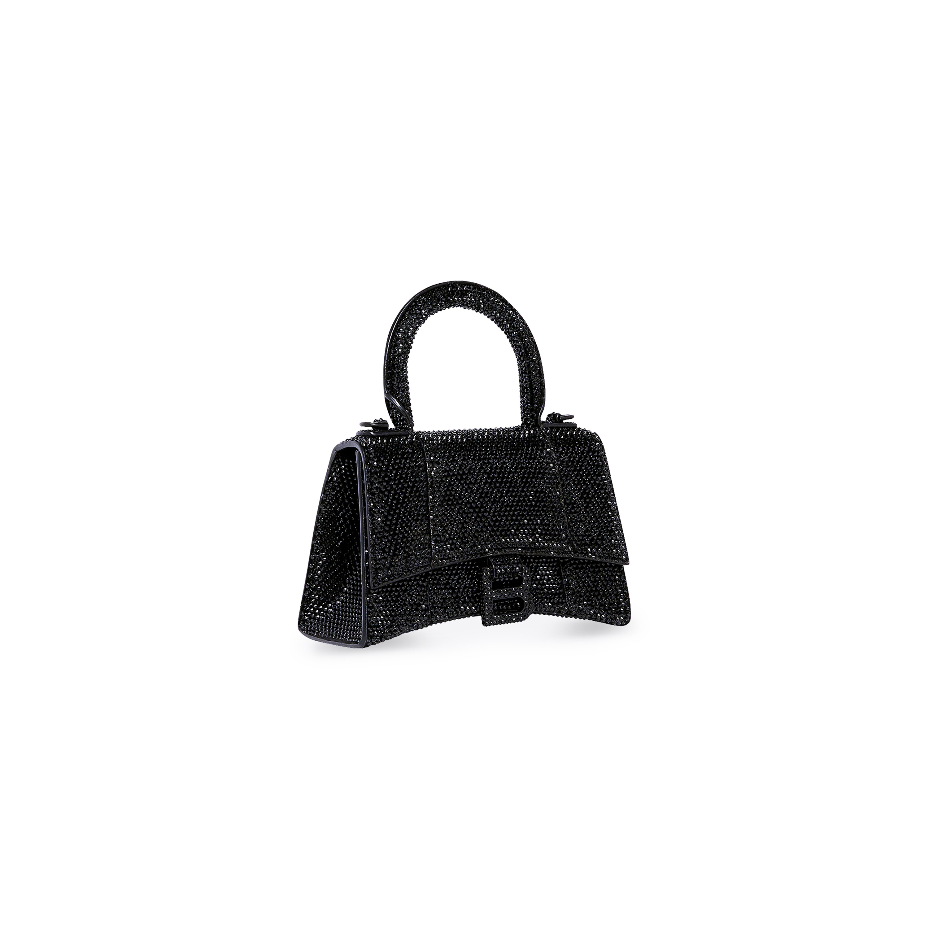 Hourglass Xs Handbag With Rhinestones in Black Balenciaga