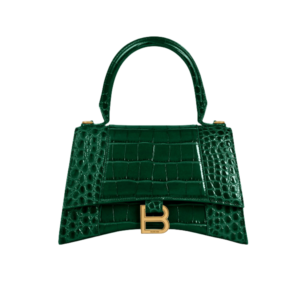 Hourglass Small Handbag Crocodile Embossed in White  Balenciaga