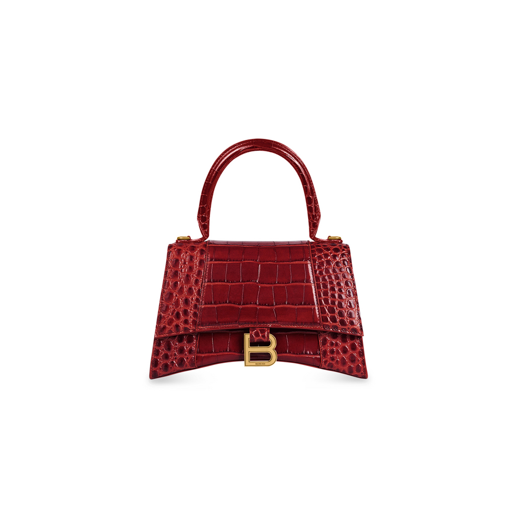 Hourglass Small Handbag Crocodile Embossed in White  Balenciaga