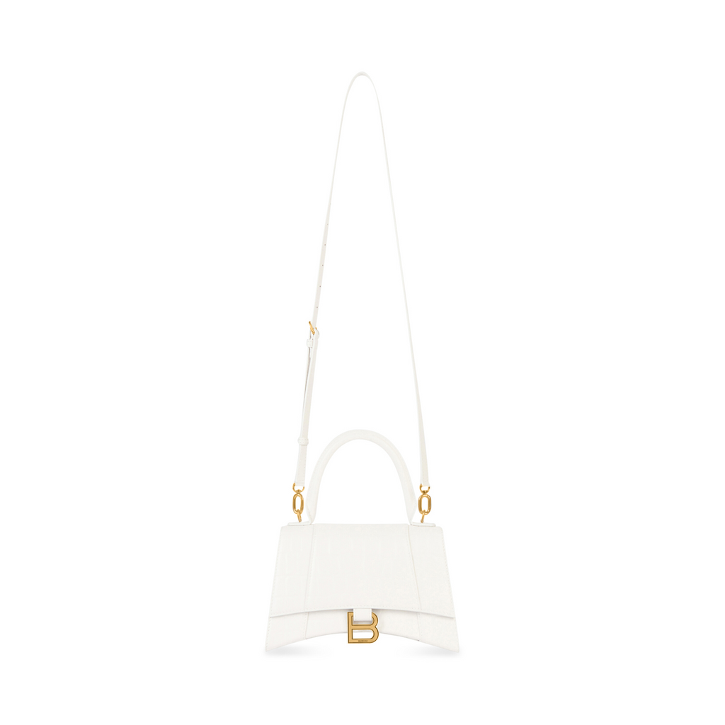 Hourglass Small Handbag Crocodile Embossed in White  Balenciaga