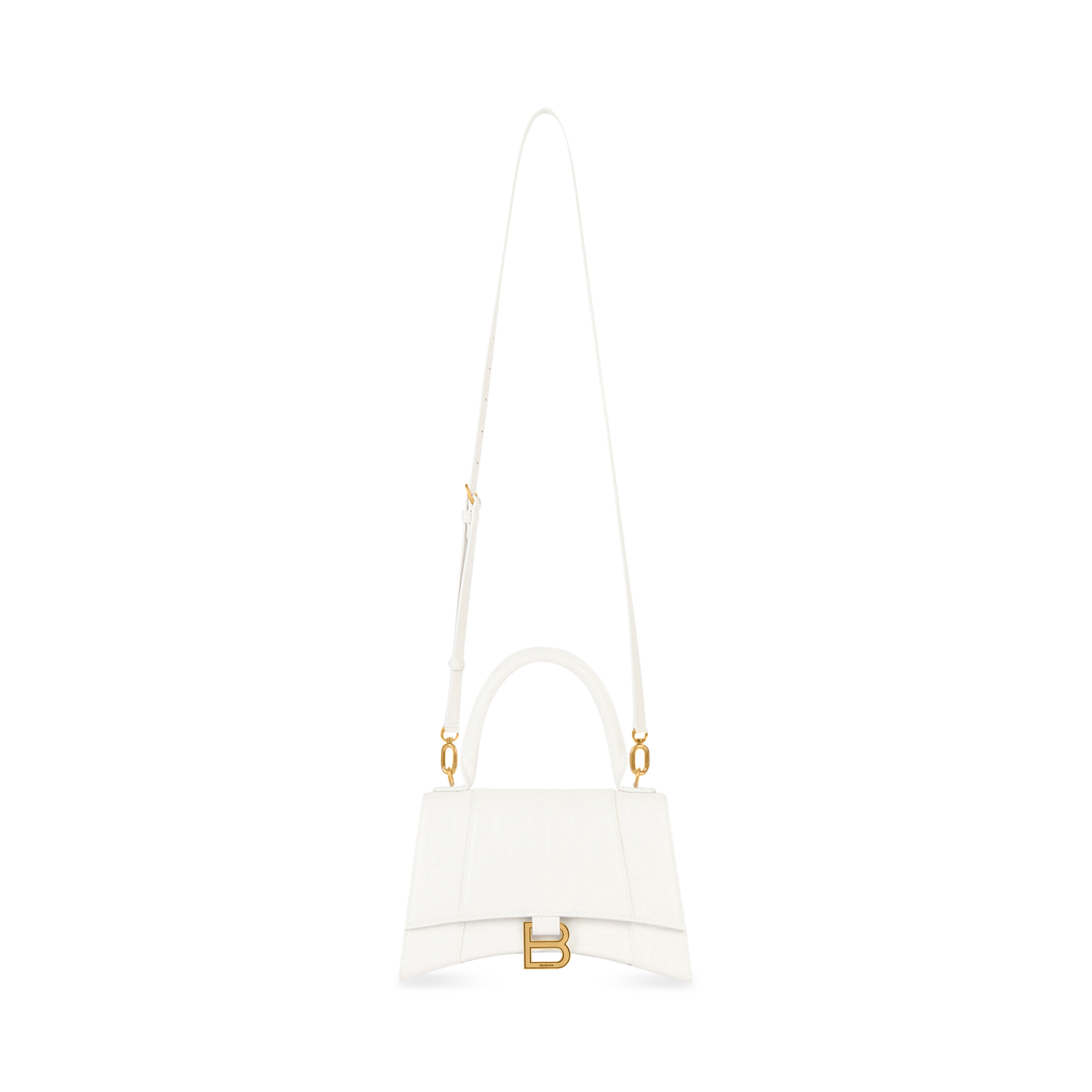 Hourglass Small Handbag Crocodile Embossed in White  Balenciaga