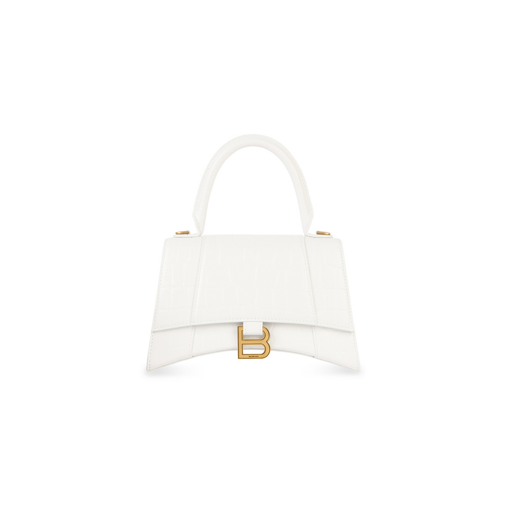Hourglass Small Handbag Crocodile Embossed in White  Balenciaga