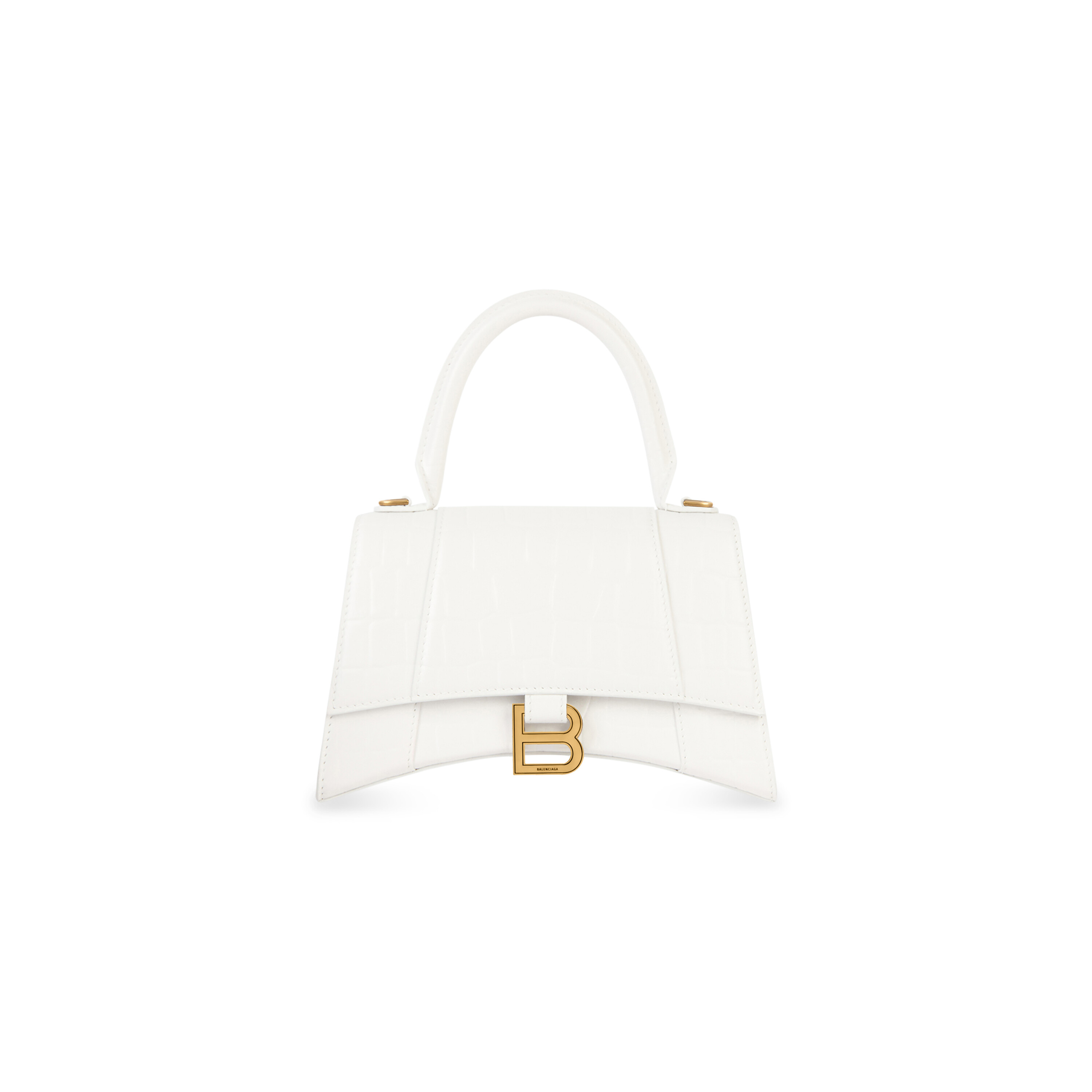 Hourglass Small Handbag Crocodile Embossed in White  Balenciaga