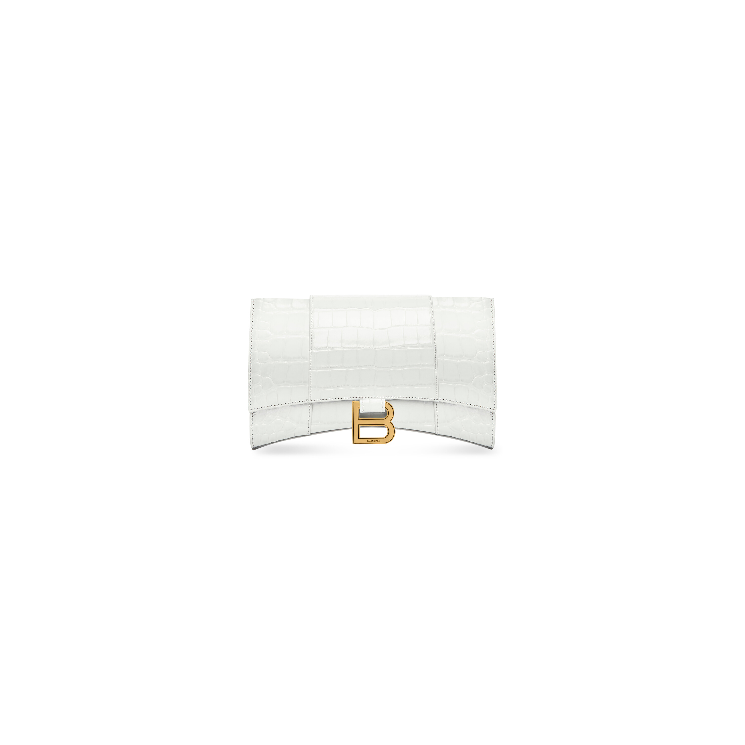 Hourglass Wallet On Chain Crocodile Embossed in White Balenciaga