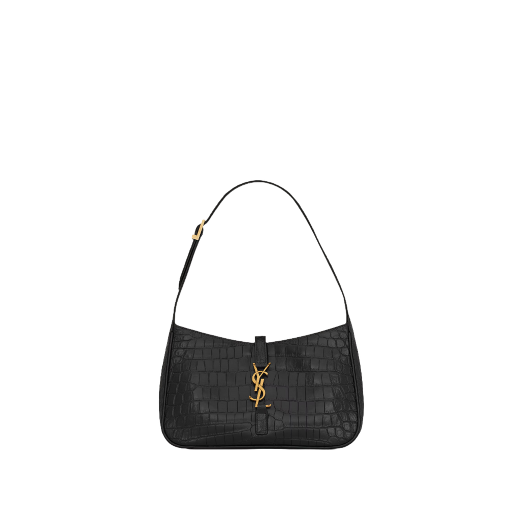 SAINT LAURENT YSL CROCODILE-EMBOSSED SHINY LEATHER BLACK
