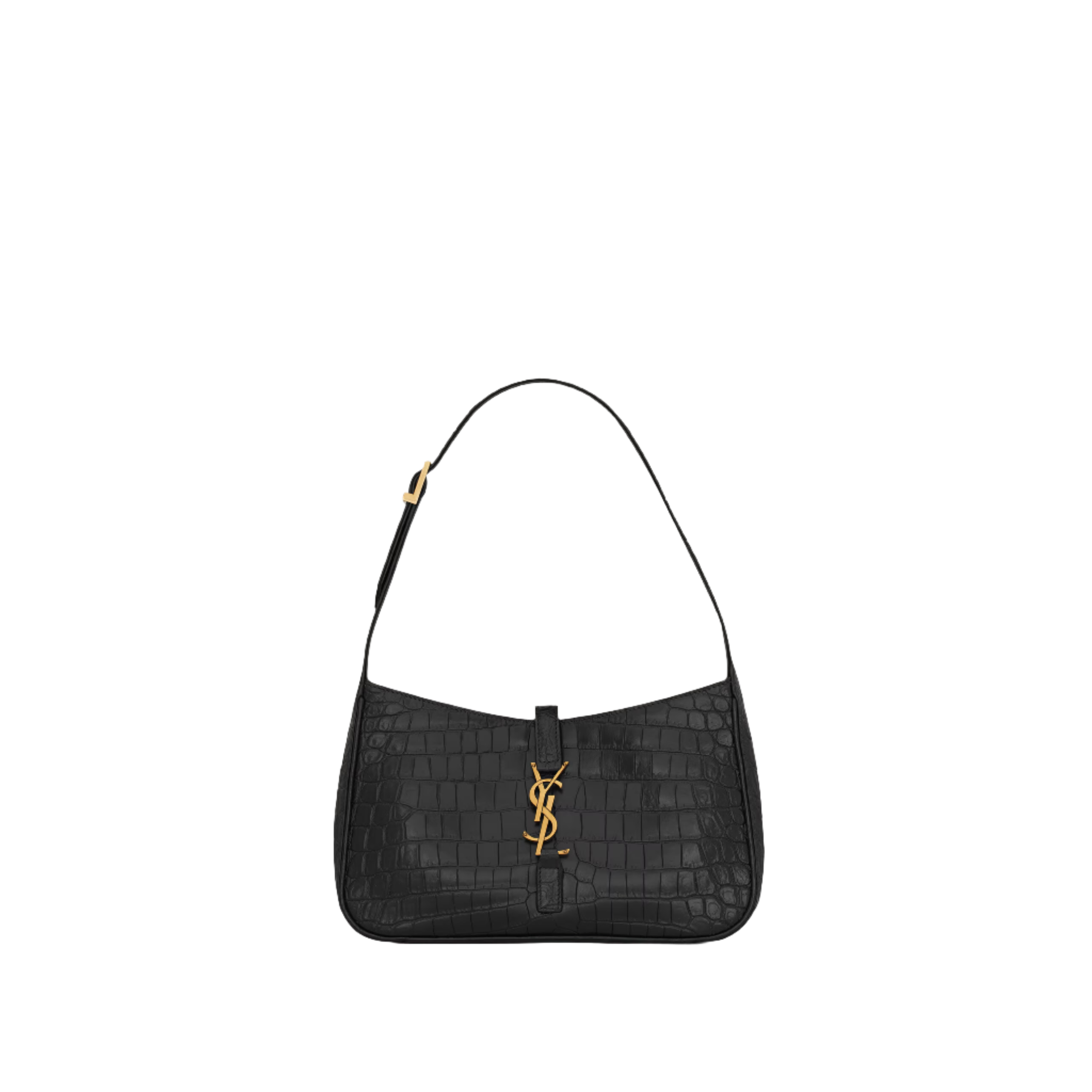 SAINT LAURENT YSL CROCODILE-EMBOSSED SHINY LEATHER BLACK