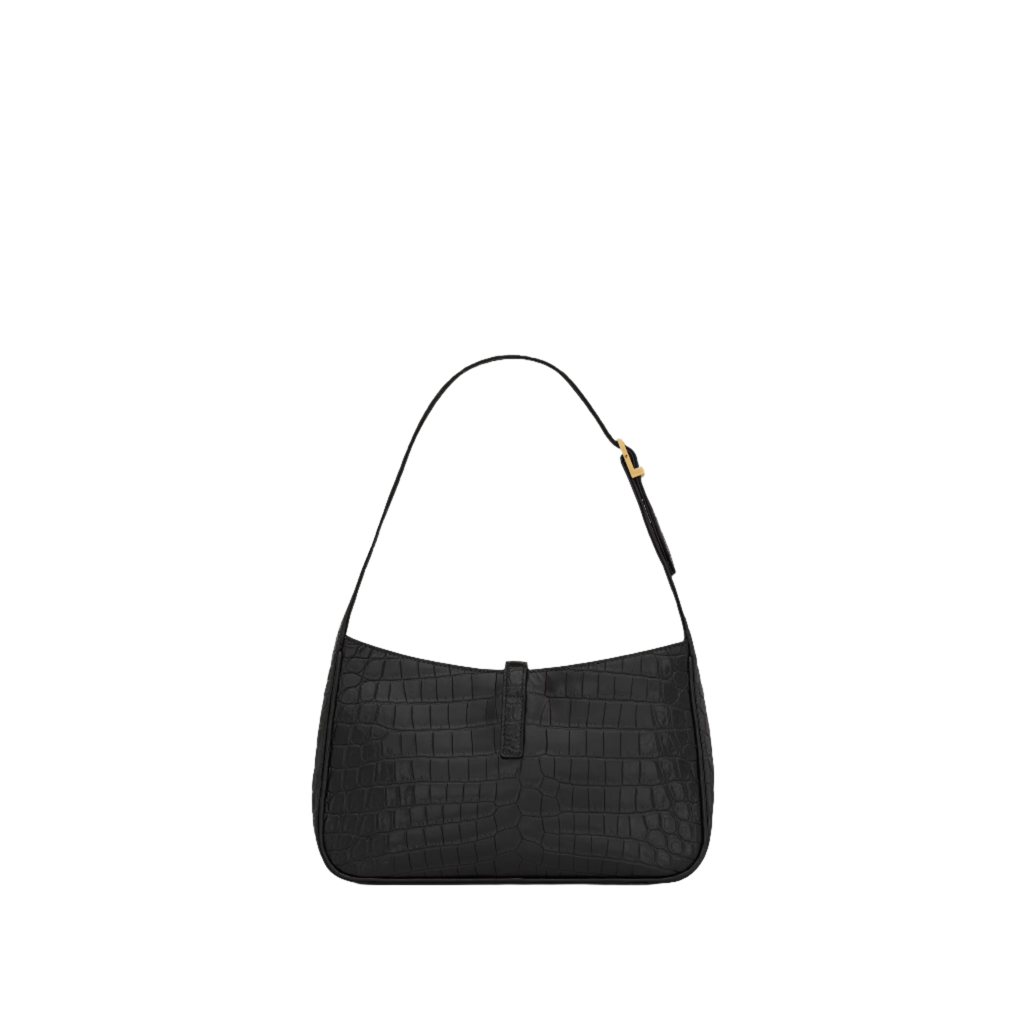 SAINT LAURENT YSL CROCODILE-EMBOSSED SHINY LEATHER BLACK