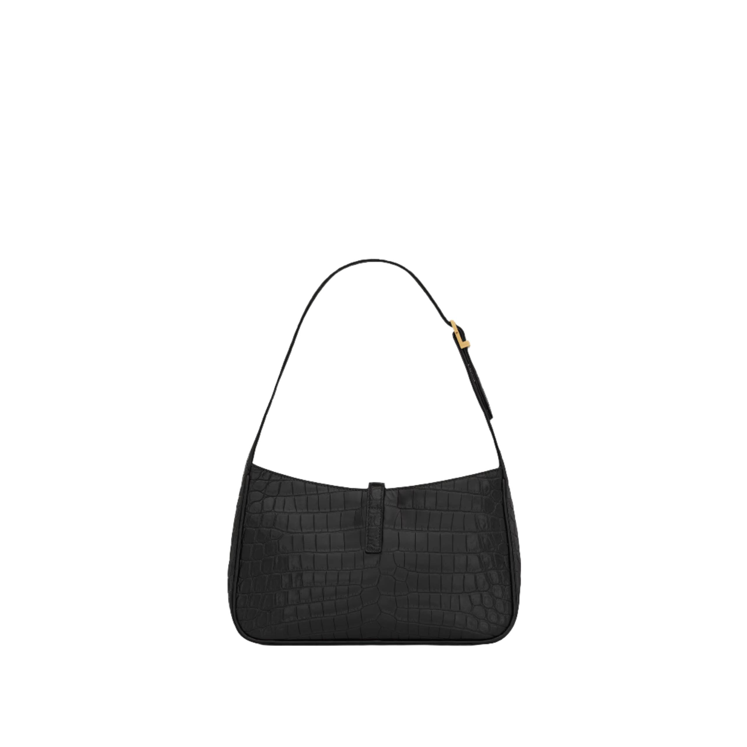 SAINT LAURENT YSL CROCODILE-EMBOSSED SHINY LEATHER BLACK