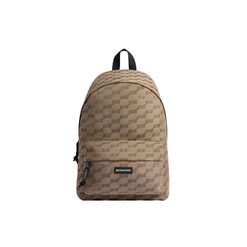 Mens Signature Medium Backpack Bb Monogram Jacquard Canvas in Beige Balenciaga
